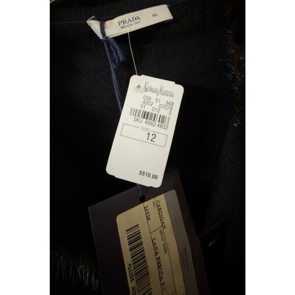 Prada 2013 Black Virgin Wool & Mohair Cardigan with Mink Fur Trim – Size IT 46 - Picture 10 of 11